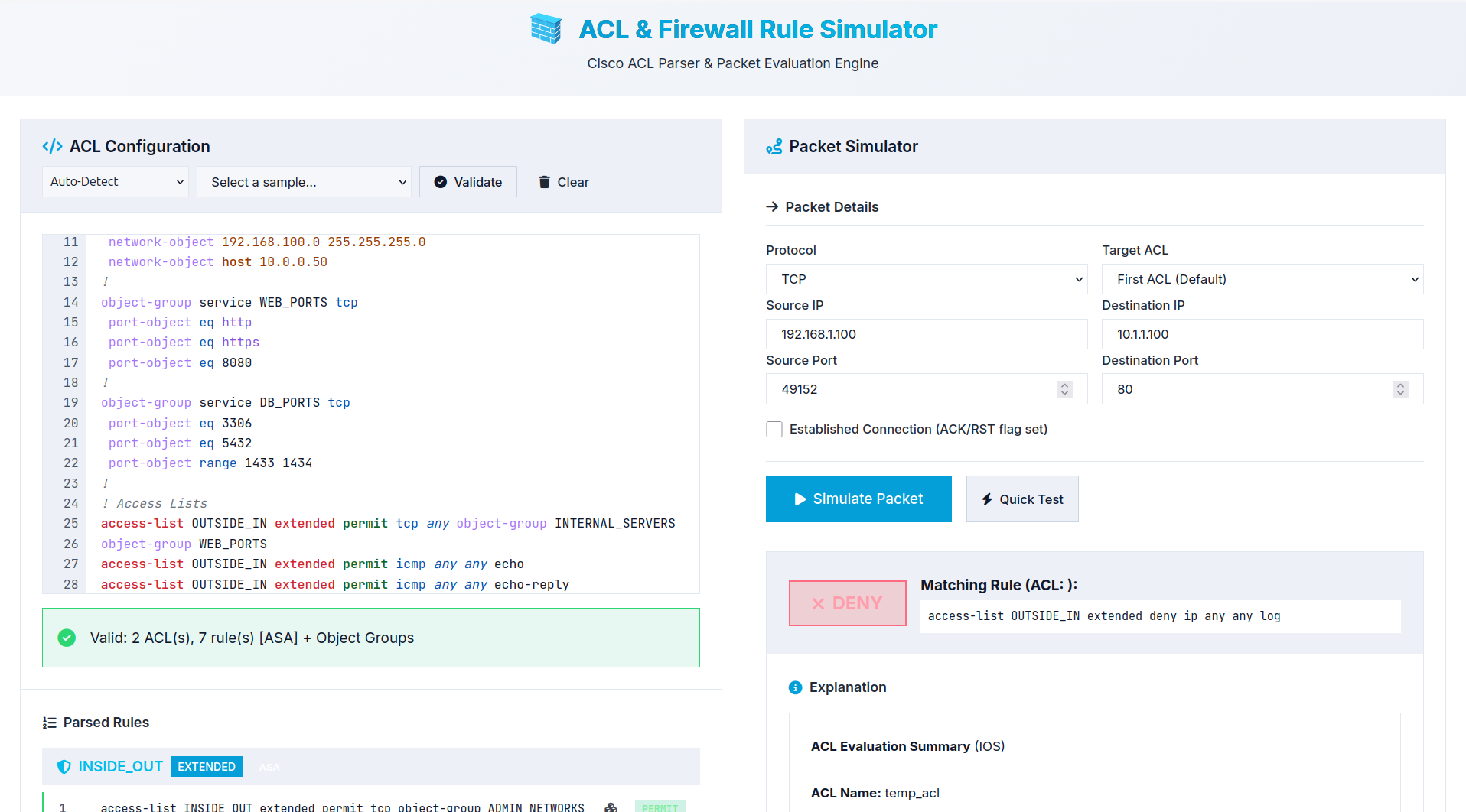 ACL & Firewall Rule Simulator